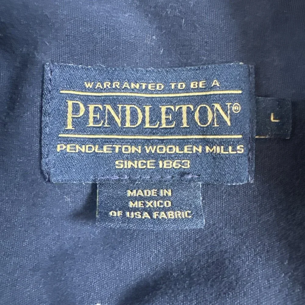 Mens Pendleton Blue Orange Shadow Plaid Trail Shirt Elbow Patch Pad Size Large - Picture 5 of 16